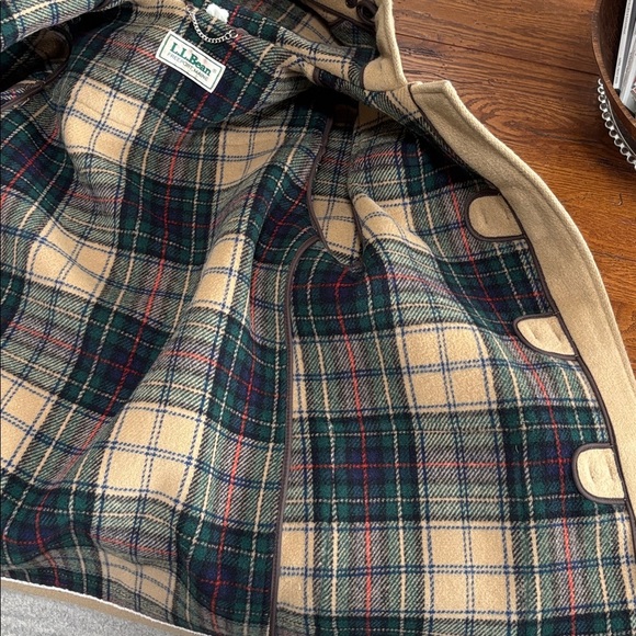 L.L. Bean Vintage Tan Duffle Coat Made in England Tartan Toggle Women’s Size 12 - Picture 7 of 11